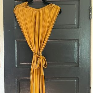 Zara gold plisse jumpsuit with tie waste